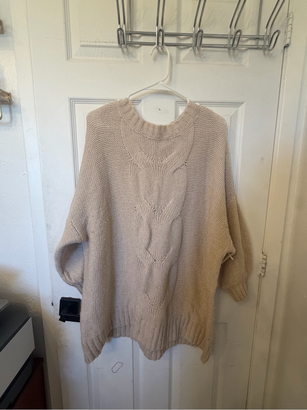 aerie Neutral Cream Balloon-Sleeve Crewneck Sweater